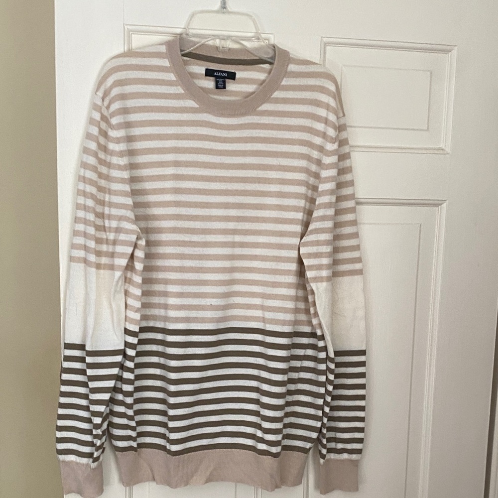 Alfani Men's Crewneck Sweater - Cream and Brown Stripes